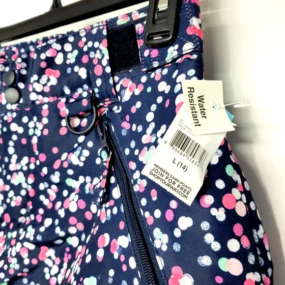 New Roebuck & Co Snow Pants Girls Large 14 Navy Blazer Water Resistant Dots - Picture 3 of 16